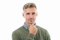 studio shot of positive unshaven man. mature unshaven man with stubble isolated on white