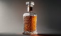Studio shot of a premium glass bottle mockup containing a luxurious handcrafted whiskey, warm amber hue Royalty Free Stock Photo
