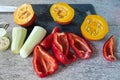 Studio-shot of preparing lunch for the family. cooking pumpkin soup in a modern kitchen. Royalty Free Stock Photo