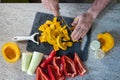 studio-shot of preparing lunch for the family. cooking pumpkin soup in a modern kitchen Royalty Free Stock Photo