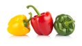 Studio shot of red,yellow,green bell peppers isolated on white Royalty Free Stock Photo