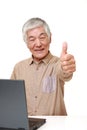 Senior Japanese  man using laptop computer Royalty Free Stock Photo