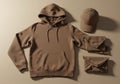 Monochromatic Apparel Composition: Hoodie, Cap, and Folded Envel Royalty Free Stock Photo