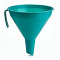 Turquoise funnel with handle, for liquid transfer, isolated on white background Royalty Free Stock Photo