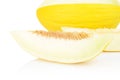 Studio shot of sliced Canary melon isolated white Royalty Free Stock Photo