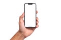 Studio shot of Smartphone iphoneX with blank white screen for Infographic Global Business Plan, model iPhone 11 Pro or iPhone x Ma