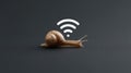 Snail inching beneath wifi logo, symbolizing sluggish internet speed and connectivity challenges in digital communication Royalty Free Stock Photo