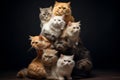 Studio shot of a stack of cute cats