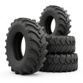Stack of Four Black Tractor Tires with Deep Treads on White Background agriculture farming Royalty Free Stock Photo