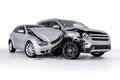 Studio shot of SUV and silver car collision on white background Royalty Free Stock Photo