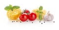 Studio shot of tomatoes,pasta and basil on white Royalty Free Stock Photo