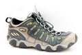 Close-up brand new male hiking shoes on white Royalty Free Stock Photo