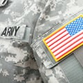 Studio shot of US flag shoulder patch on military uniform Royalty Free Stock Photo