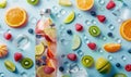 Studio shot of a vibrant glass bottle mockup showcasing a refreshing fruit-infused water Royalty Free Stock Photo