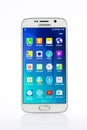 Studio shot of a white Samsung Galaxy S6 smartphone