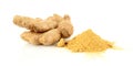 Studio shot of whole ginger with spice isolated on white