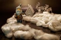 Christmas decoration with snow, Santa Claus and reindeer