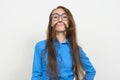 Portrait of young businesswoman with hair as mustache