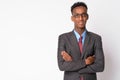 Young happy African businessman with eyeglasses smiling Royalty Free Stock Photo