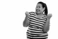 Studio shot of young happy fat Asian woman smiling and looking excited Royalty Free Stock Photo