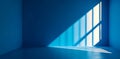 Studio with simple blue layout. Empty room with shadows of palm leaves. 3D room background with copy space. Illustration based on Royalty Free Stock Photo