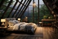 Studio sophistication Master bedroom in dark attic with large windows