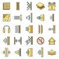 Studio soundproofing icons set vector color line