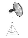 Studio strobe light flash with umbrella. Royalty Free Stock Photo