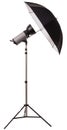 Studio strobe light flash with umbrella Royalty Free Stock Photo