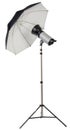 Studio strobe light flash with umbrella Royalty Free Stock Photo
