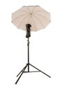 Studio strobe with umbrella isolated on the white Royalty Free Stock Photo