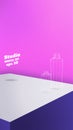 Studio table background.Vector,vivid purple product display block with bright pink wall.mockup for display of design.Vertical