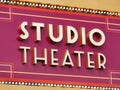 Studio theater billboard cinematography entertainment bulbs title text