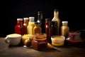 studio, with variety of fast food sauces and condiments, for commercial or promotional use