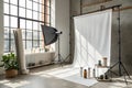 Studio wall interior with window shadows and product display Royalty Free Stock Photo