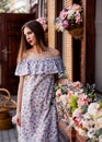 Studio, woman, cotton dress, outdoors, close up Royalty Free Stock Photo