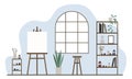 Studio and workplace for artist. Room in classic interior. Flat minimal vector illustration.