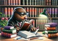 Studious Mole Wearing Glasses Reading Law Books
