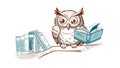Studious Owl Reading Book Illustration, vector design Generative AI Royalty Free Stock Photo