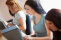 Studious young women working with computers Royalty Free Stock Photo