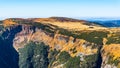 Studnicni Mountain and Giant Valley, Czech: Obri dul, on autumn sunny day in Krkonose - Giant Mountains, Czech Republic Royalty Free Stock Photo