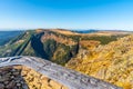 Studnicni Mountain and Giant Valley, Czech: Obri dul, on autumn sunny day in Krkonose - Giant Mountains, Czech Republic Royalty Free Stock Photo