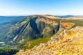 Studnicni Mountain and Giant Valley, Czech: Obri dul, on autumn sunny day in Krkonose - Giant Mountains, Czech Republic Royalty Free Stock Photo