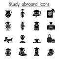 Study abroad & Graduation icon set