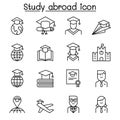 Study abroad icon set in thin line style