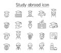 Study abroad icon set in thin line style Royalty Free Stock Photo