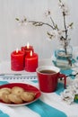 A study break: a cup ob team and a plate of cookies Royalty Free Stock Photo