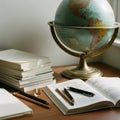 Study Desk with Globe and Books Royalty Free Stock Photo
