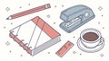 Study Essentials: Notebook, Pencil, Stapler, and Coffee Cup, vector design Generative AI Royalty Free Stock Photo