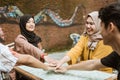 Study group classmates joining hands together Royalty Free Stock Photo